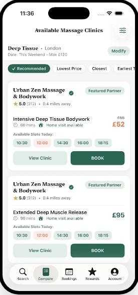 The Massage App — available clinics