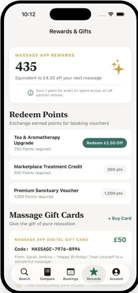 The Massage App — rewards and gifts