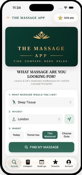 The Massage App — search screen